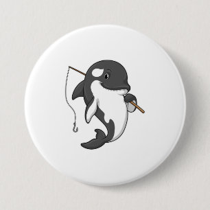 Badge Rond 7,6 Cm Orca comme Fisher avec une barre de pêche