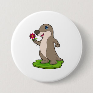 Badge Rond 7,6 Cm Otter à fleurs