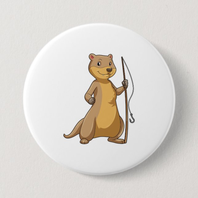 Badge Rond 7,6 Cm Otter comme Fisher avec canne à pêche (Devant)