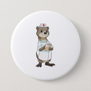 Badge Rond 7,6 Cm Otter comme infirmière avec coeur