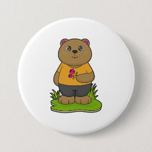 Badge Rond 7,6 Cm Ours aux fleurs