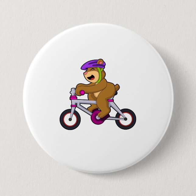 Badge Rond 7,6 Cm Ours avec bicyclette et casque (Devant)