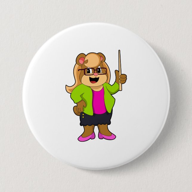 Badge Rond 7,6 Cm Ours comme enseignant avec lunettes (Devant)