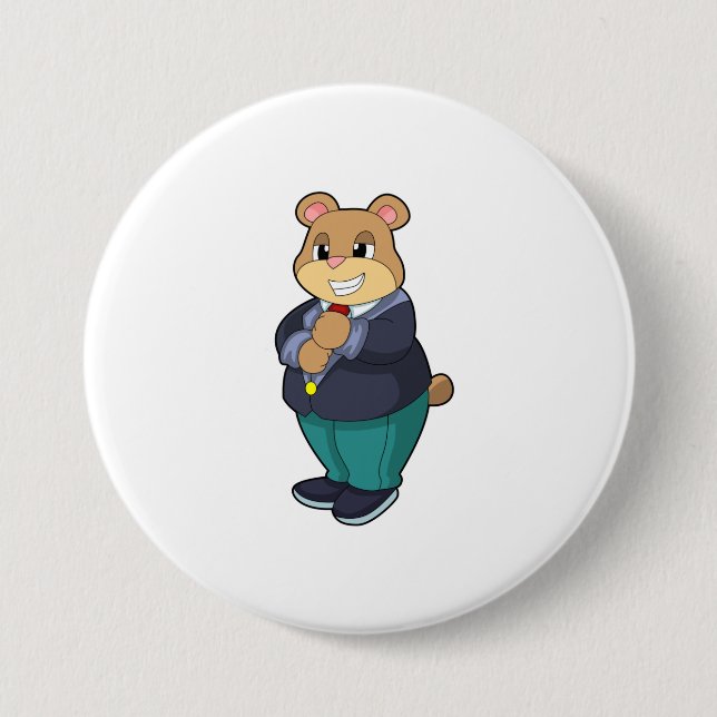 Badge Rond 7,6 Cm Ours comme marié avec costume (Devant)