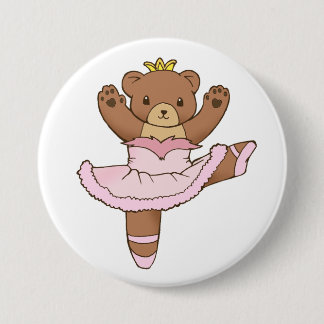 Badge Rond 7,6 Cm Ours de ballerine dans le bouton rose de tutu
