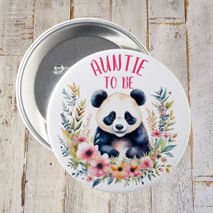 Badge Rond 7,6 Cm Ours de panda en Fleurs Tante de Baby shower à êtr