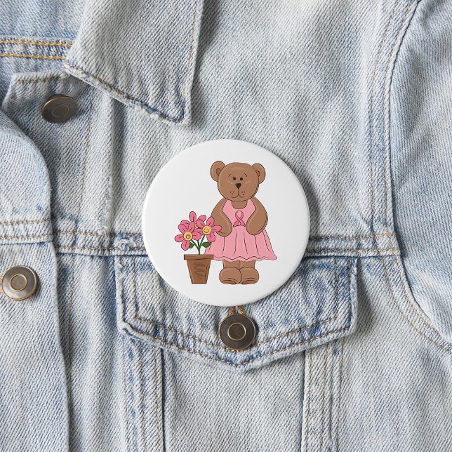 Badge Rond 7,6 Cm Ours de sensibilisation au cancer du sein en robe  (Créateur téléchargé)