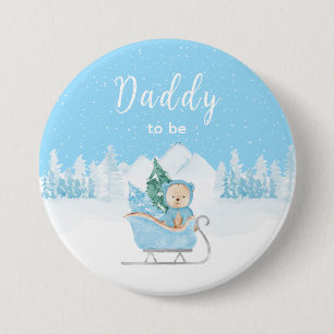 Badge Rond 7,6 Cm Ours d'hiver Sleigh bleu Papa à venir