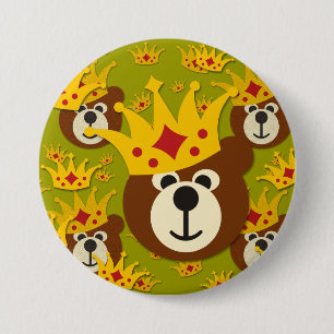 Badge Rond 7,6 Cm Ours en peluche souriant avec couronne