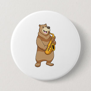 Badge Rond 7,6 Cm Ours musicien avec saxophone