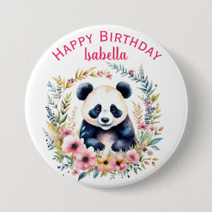 Badge Rond 7,6 Cm Ours Panda dans Fleurs Anniversaire Fille Personna