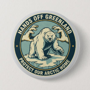 Badge Rond 7,6 Cm Ours polaire Hands Off Groenland