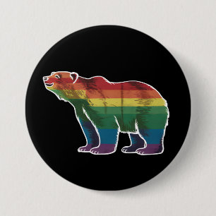 Badge Rond 7,6 Cm Ours Polaire Rétro Arc-en-Ciel Lesbienne LGBT Fier