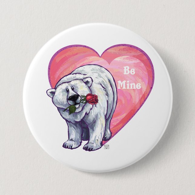 Badge Rond 7,6 Cm Ours polaire Saint Valentin (Devant)