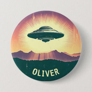 Badge Rond 7,6 Cm OVNI Rétro Vintage au Coucher de Soleil Personnali