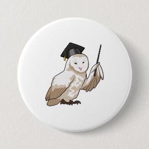 Badge Rond 7,6 Cm Owl as Teacher with Pointer
