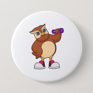 Badge Rond 7,6 Cm Owl Fitness Dumbbell