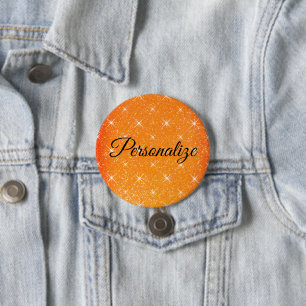 Badge Rond 7,6 Cm Paillettes orange scintillantes avec éclats d'étoi