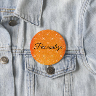 Badge Rond 7,6 Cm Paillettes orange scintillantes avec éclats d'étoi