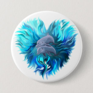 Badge Rond 7,6 Cm Paire de dauphins