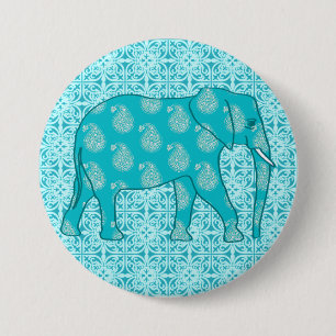 Badge Rond 7,6 Cm Paisley - bleu turquoise et aqua