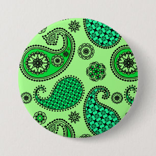 Badge Rond 7,6 Cm Paisley motif, jade et vert menthe