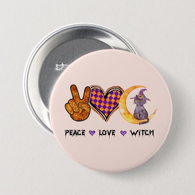 Badge Rond 7,6 Cm Paix, Amour, Sorcière (Devant & derrière)