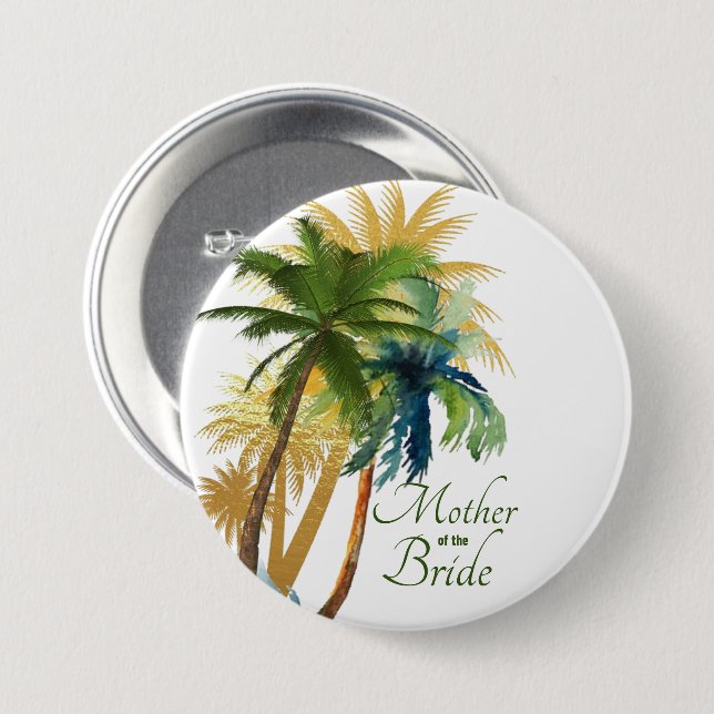 Badge Rond 7,6 Cm Palm Tree Beach Mère du bouton de mariée (Devant & derrière)