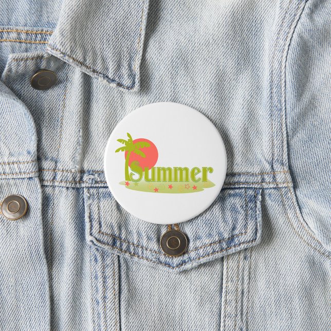 Badge Rond 7,6 Cm Palmier Été avec Soleil et Plage (Créateur téléchargé)