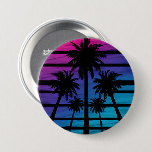 Badge Rond 7,6 Cm Palmiers Plage Hawaïenne Vacances d'Été