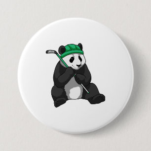 Badge Rond 7,6 Cm Panda au hockey sur glace avec bâton de hockey sur