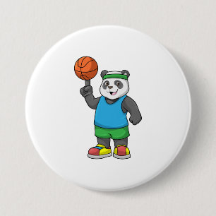 Badge Rond 7,6 Cm Panda aux sports avec basket-ball