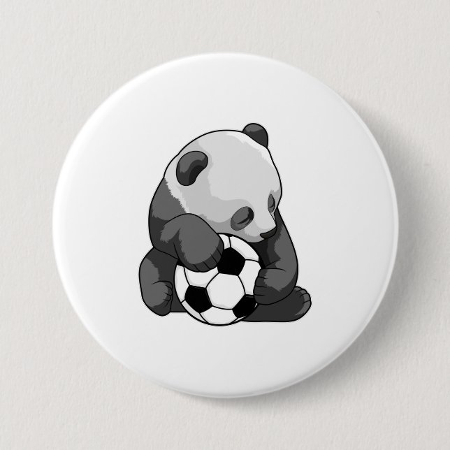 Badge Rond 7,6 Cm Panda avec balle de football (Devant)