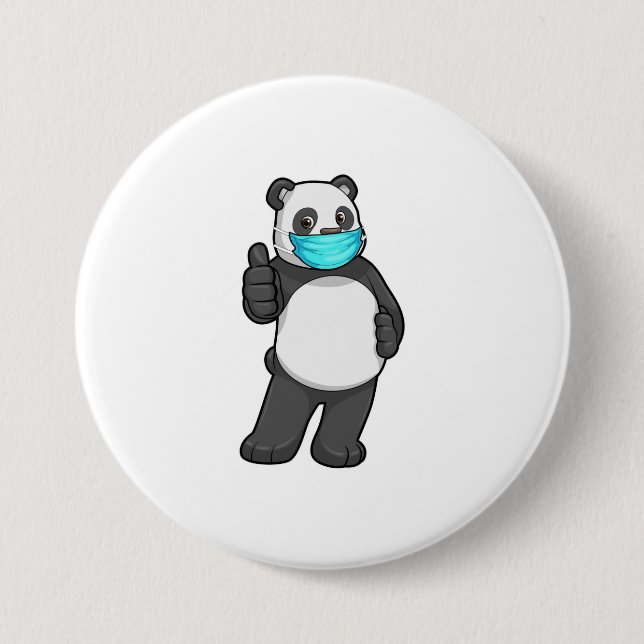 Badge Rond 7,6 Cm Panda avec masque visage (Devant)