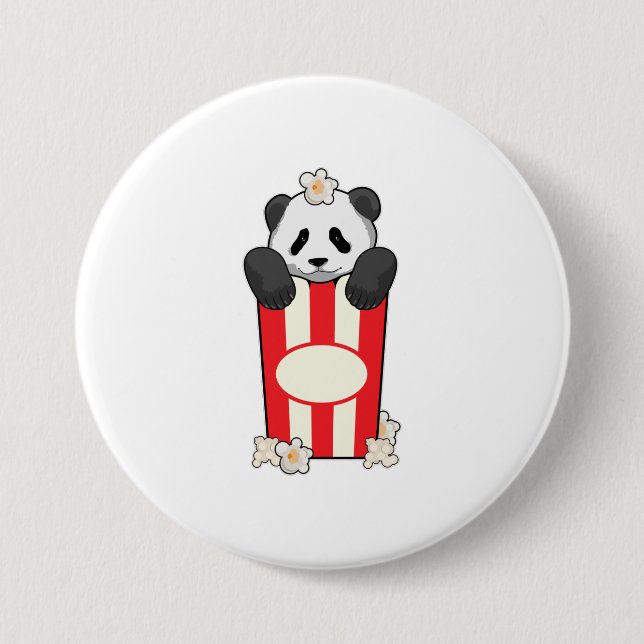 Badge Rond 7,6 Cm Panda avec Popcorn (Devant)