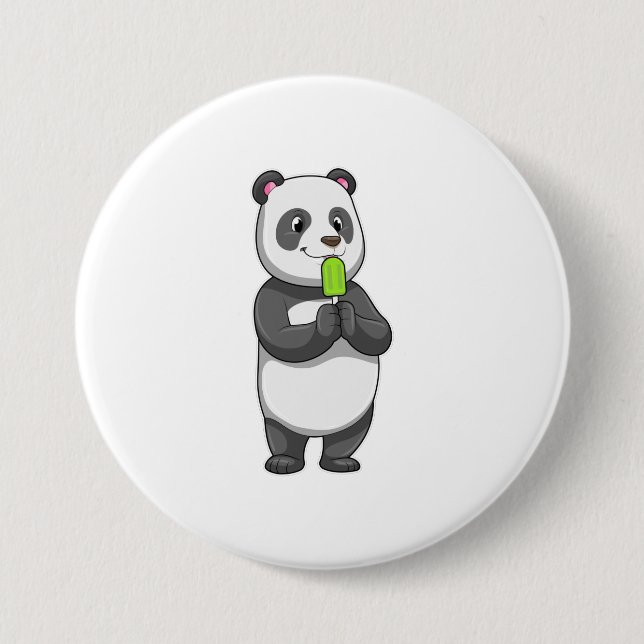 Badge Rond 7,6 Cm Panda avec Popsicle (Devant)