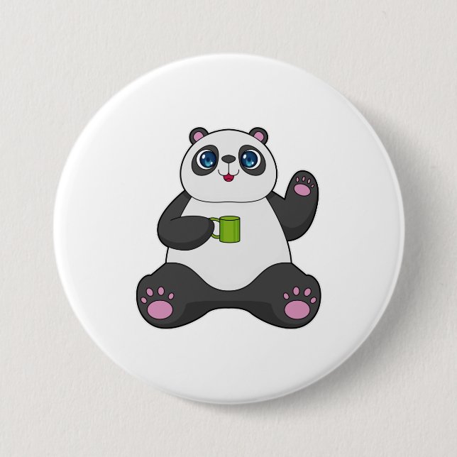 Badge Rond 7,6 Cm Panda avec tasse de café (Devant)