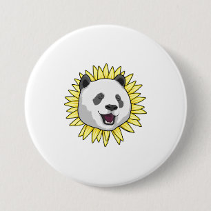 Badge Rond 7,6 Cm Panda avec tournesol