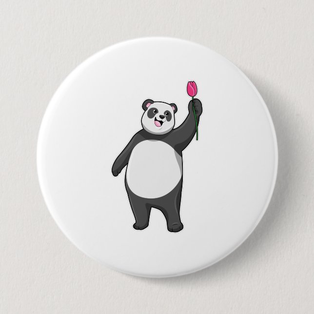 Badge Rond 7,6 Cm Panda avec Tulipe (Devant)