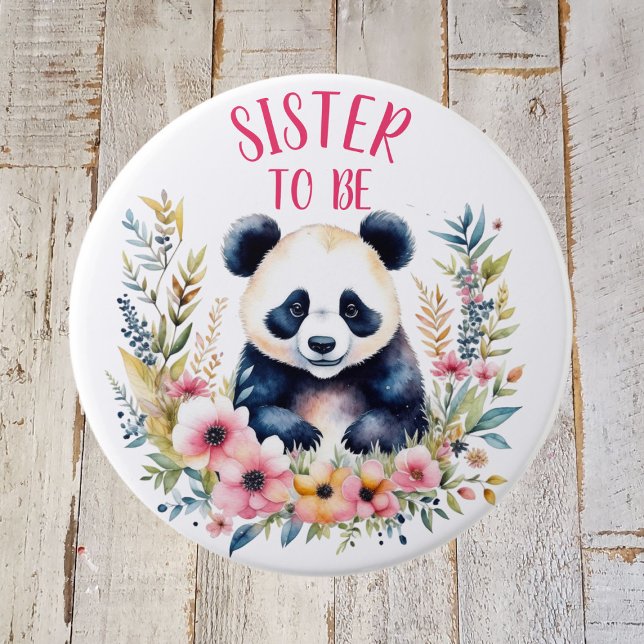 Badge Rond 7,6 Cm Panda Bear in Flowers Baby shower Soeur à être (Créateur téléchargé)