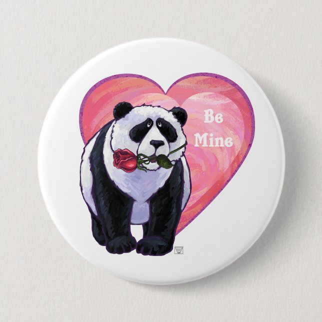 Badge Rond 7,6 Cm Panda Bear Saint Valentin (Devant)