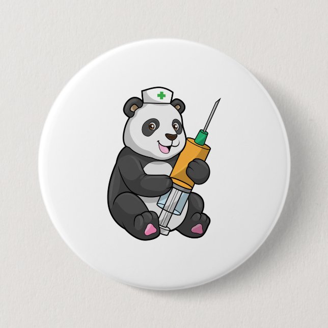 Badge Rond 7,6 Cm Panda comme infirmière avec seringue (Devant)
