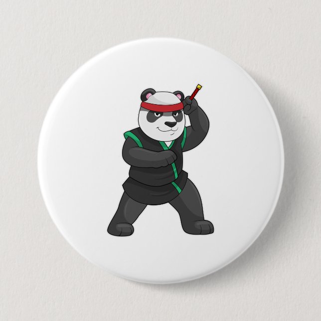 Badge Rond 7,6 Cm Panda comme Ninja en costume (Devant)
