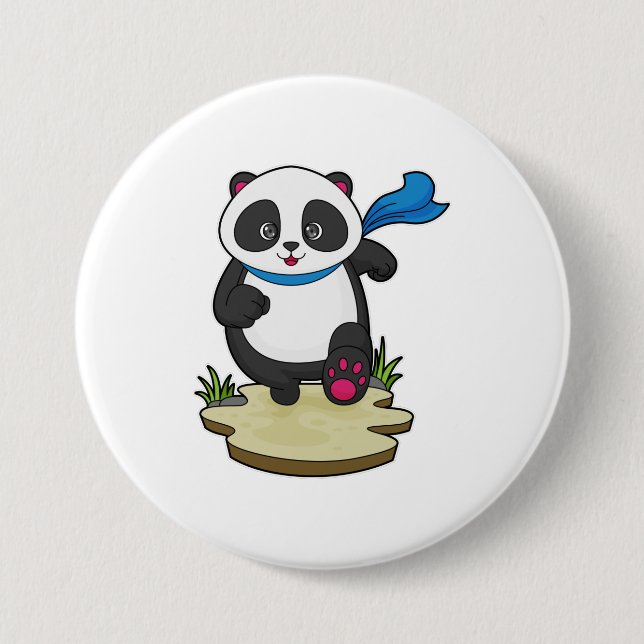 Badge Rond 7,6 Cm Panda coureur avec Écarf (Devant)