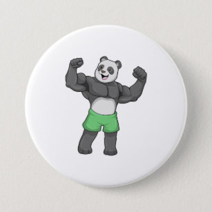 Badge Rond 7,6 Cm Panda en Bodybuilder au Bodybuilding