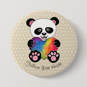 Badge Rond 7,6 Cm Panda mignon d'aquarelle avec le coeur