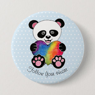 Badge Rond 7,6 Cm Panda mignon d'aquarelle avec le coeur