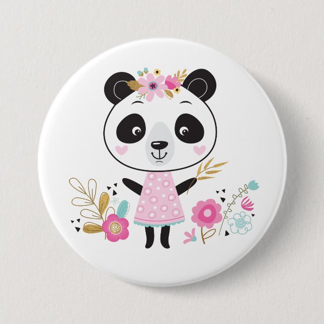 Badge Rond 7,6 Cm Panda rose mignonne fille (Devant)