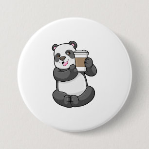 Badge Rond 7,6 Cm Panda with Coffee to go