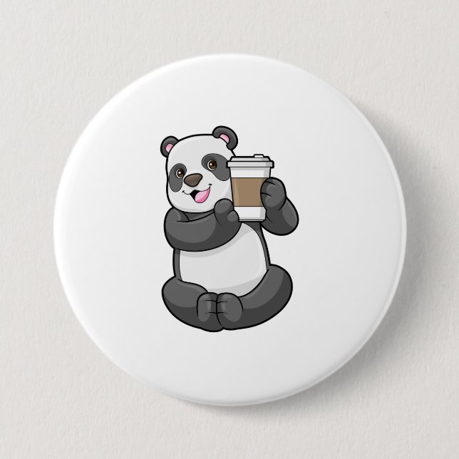 Badge Rond 7,6 Cm Panda with Coffee to go (Devant)